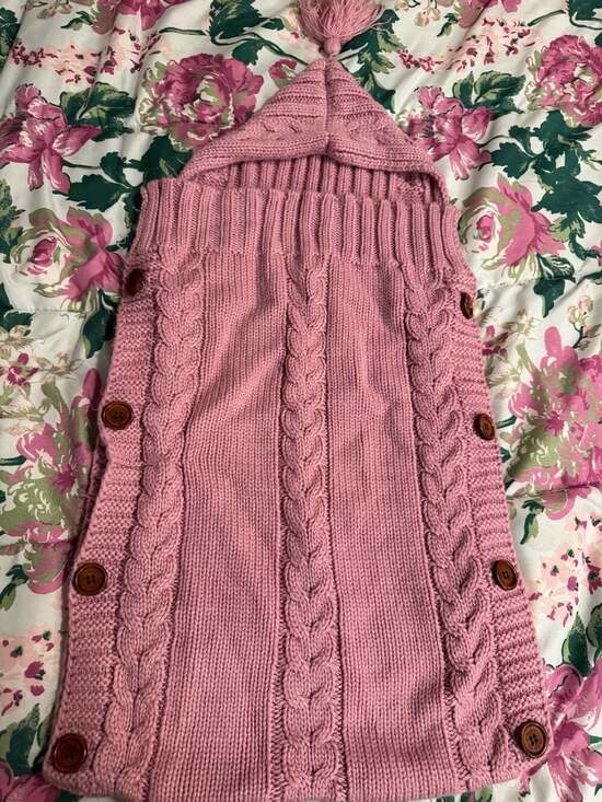 Unbranded Other - Pink Cable Knit Hooded Baby Swaddle Sleeping Bag with Tassel and Buttons
